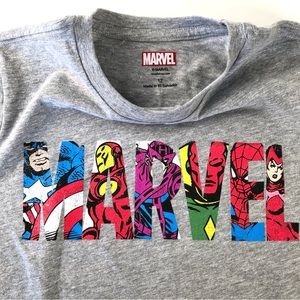 Marvel Comics, The Faces of Heroes Graphic T-shirt, Gray, Youth 12, NWT
